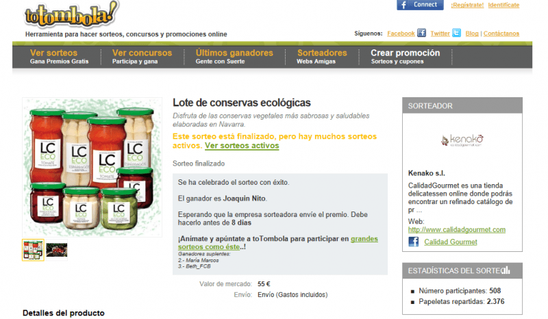 Sorteo Pack Conservas Ecológicas LC ECO