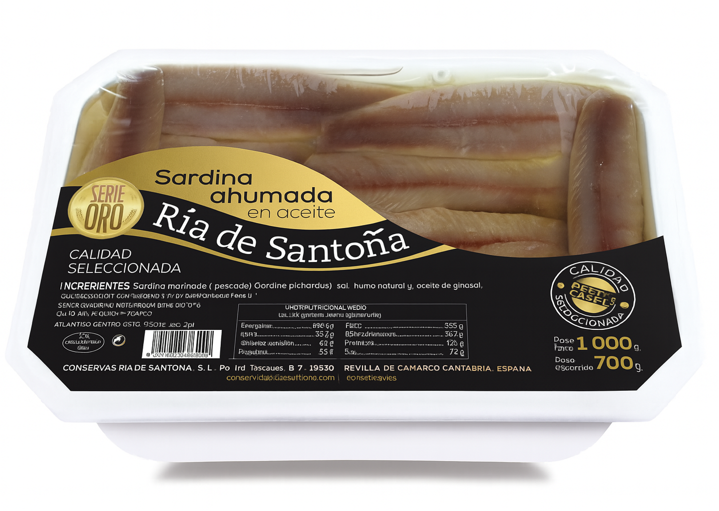 Sardines fumées à l'huile de tournesol Ria de Santoña 900g.