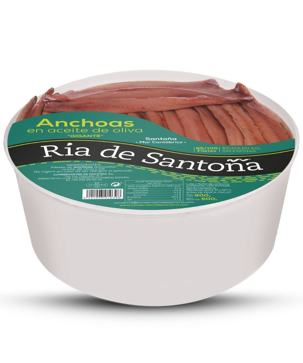 Anchoas del cantábrico oliva 85-100 filetes Ría de Santoña